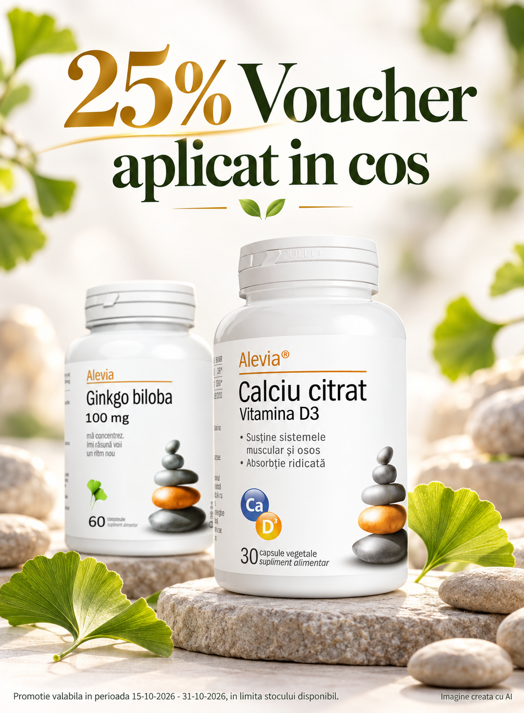 Promotie cu voucher aplicat in cos 25% la Alevia