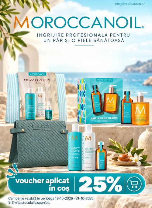 Promotie cu voucher aplicat in cos 25% la Moroccanoil