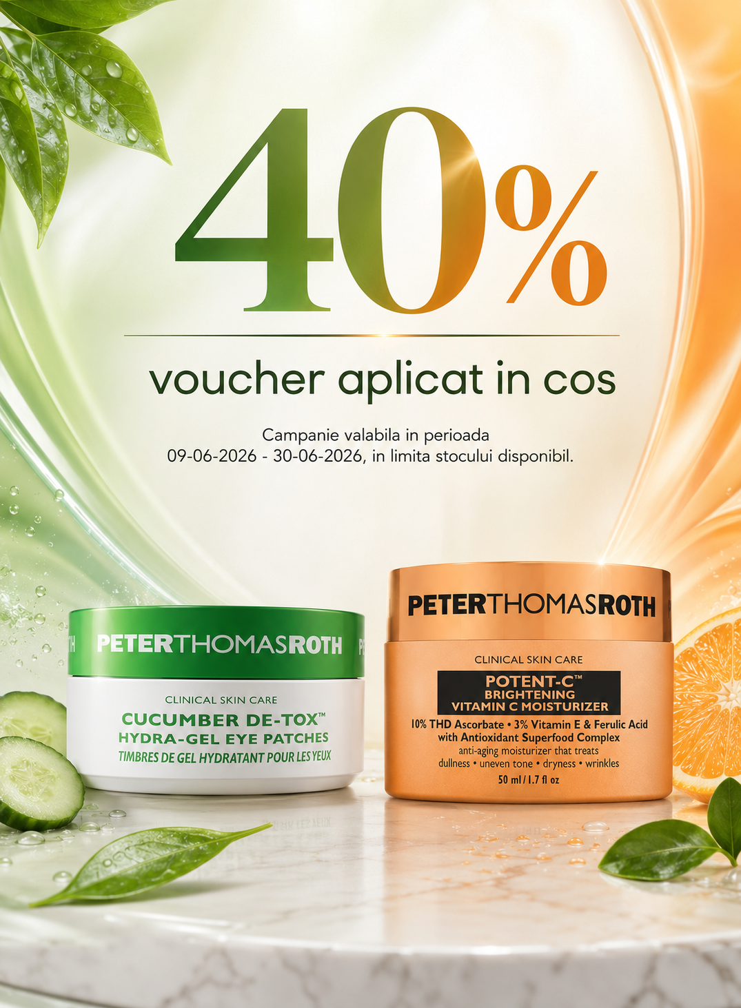Promotie cu voucher aplicat in cos 40% la Peter Thomas Roth