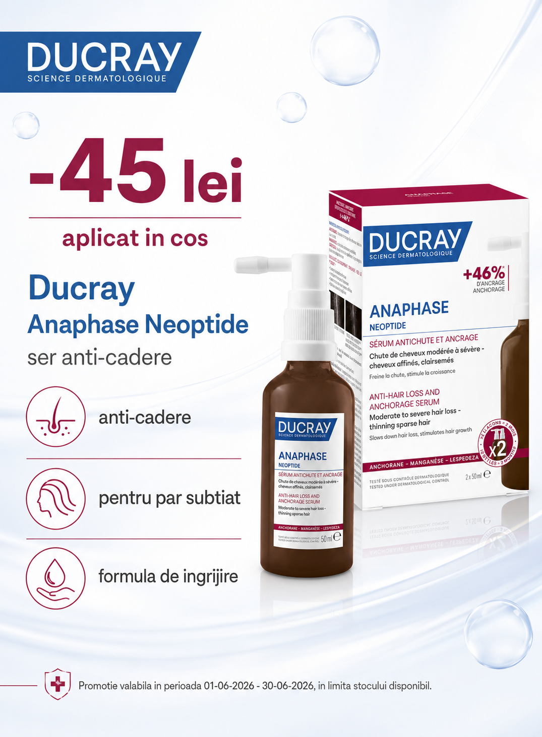 Promotie cu voucher aplicat in cos 45 lei la Ducray