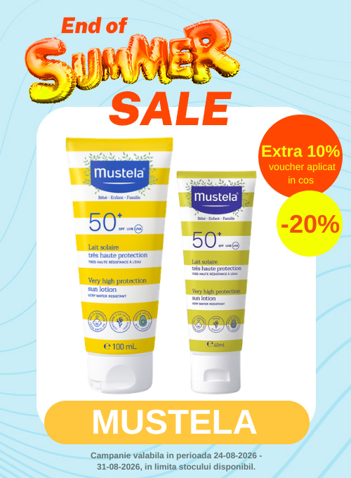 Promotie cu voucher aplicat in cos Extra 10% la Mustela - End of summer Sale