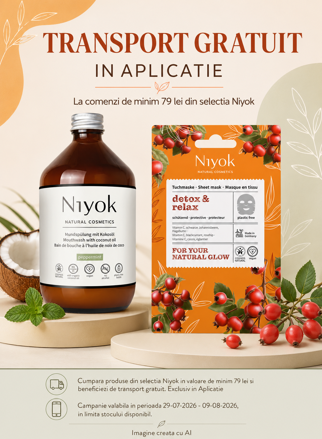 Transport gratuit la Niyok Exclusiv in Aplicatie