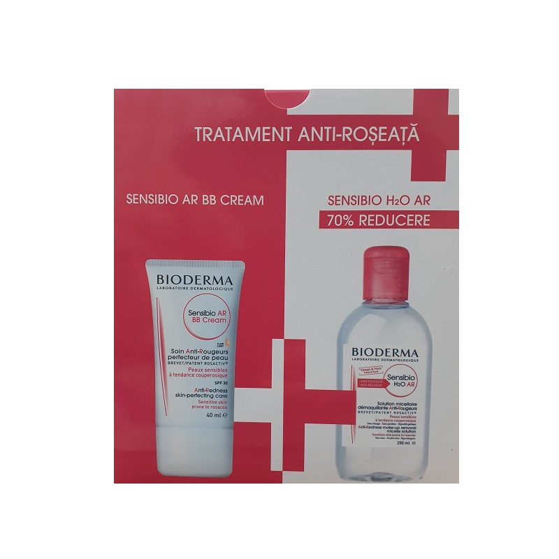 Oferta Pachet, Tratament Anti-Roseata, Crema Sensibio AR BB, plus Reducere 70% pentru Sensibio Apa Micelara 250 ml, Bioderma