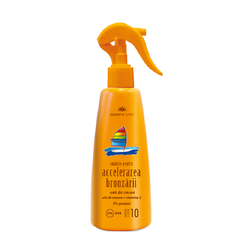 Emulsie pentru accelerarea bronzarii SPF 10 cu unt de cacao, ulei de morcov si vitamina E, 200ml, Cosmetic Plant