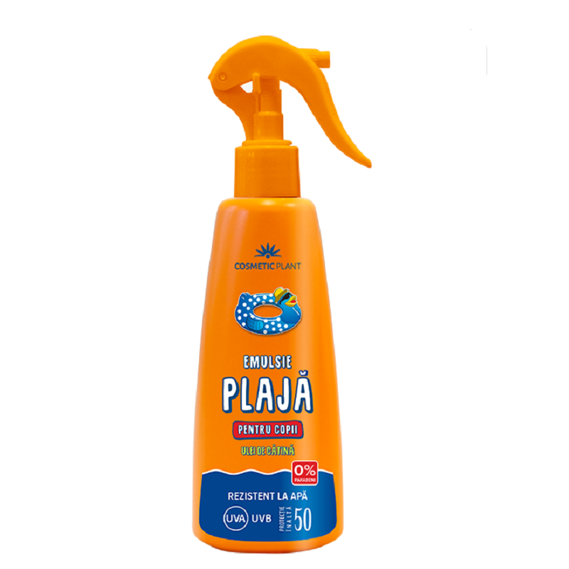 Emulsie plaja rezistenta la apa pentru copii, SPF50 cu ulei de catina, 200 ml, Cosmetic Plant