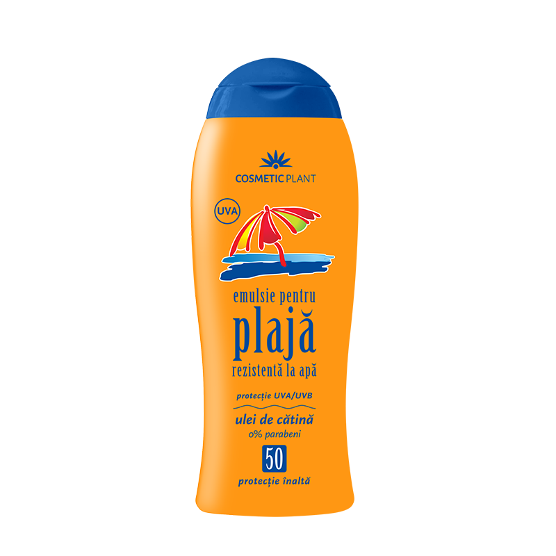 Emulsie pentru plaja rezistenta la apa, cu ulei de catina SPF 50, 200 ml, Cosmetic Plant