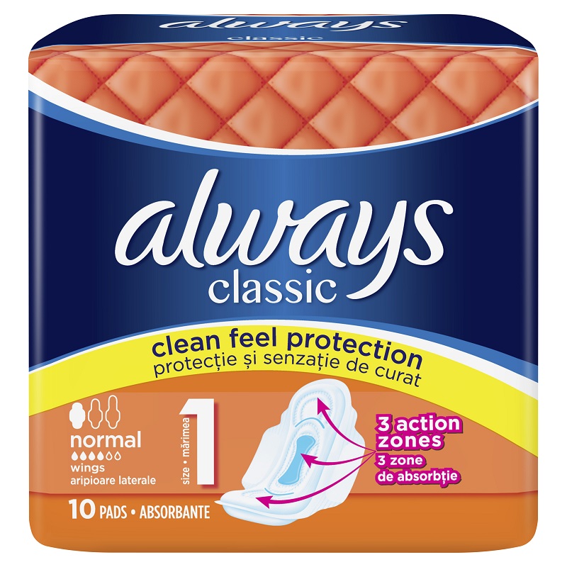 Absorbante Always Normal Plus, 10 bucati, Marimea 1, P&G