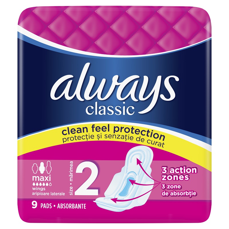 Absorbante Always Classic Super Plus, 9 bucati, Marimea 2, P&G