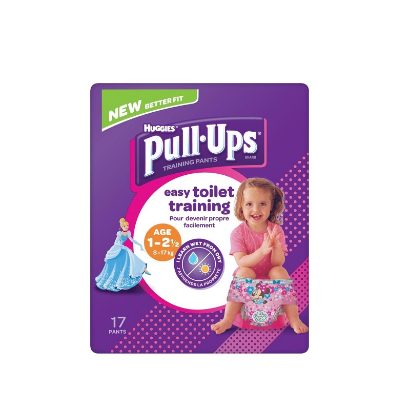 Scutece Pull-Ups de tranzitie, Fetite, 8-17 kg, 17 buc, Huggies