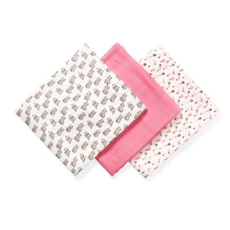 Set 3 scutece textile pentru copii Bamboo, 70x70 cm, Roz, Babyono