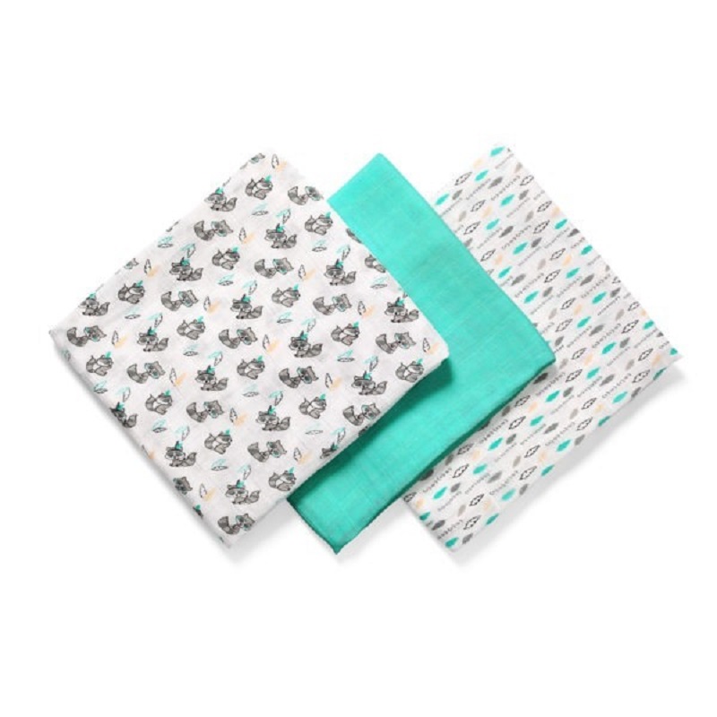 Set 3 scutece textile pentru copii Bamboo, 70x70 cm, Turquoise, Babyono