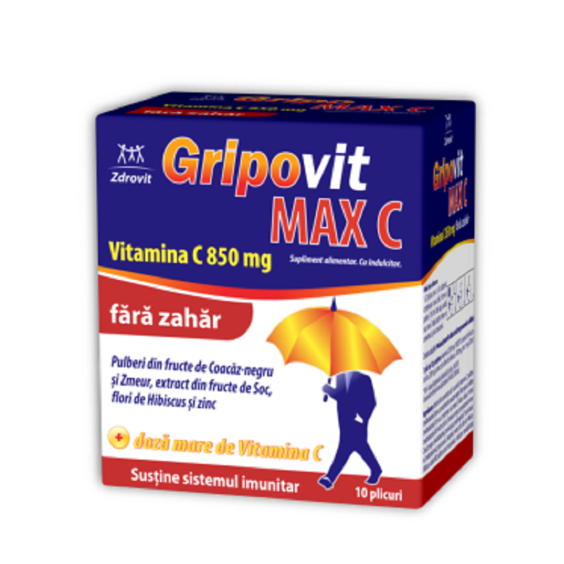 Gripovit Max C fara zahar, 10 plicuri, Zdrovit