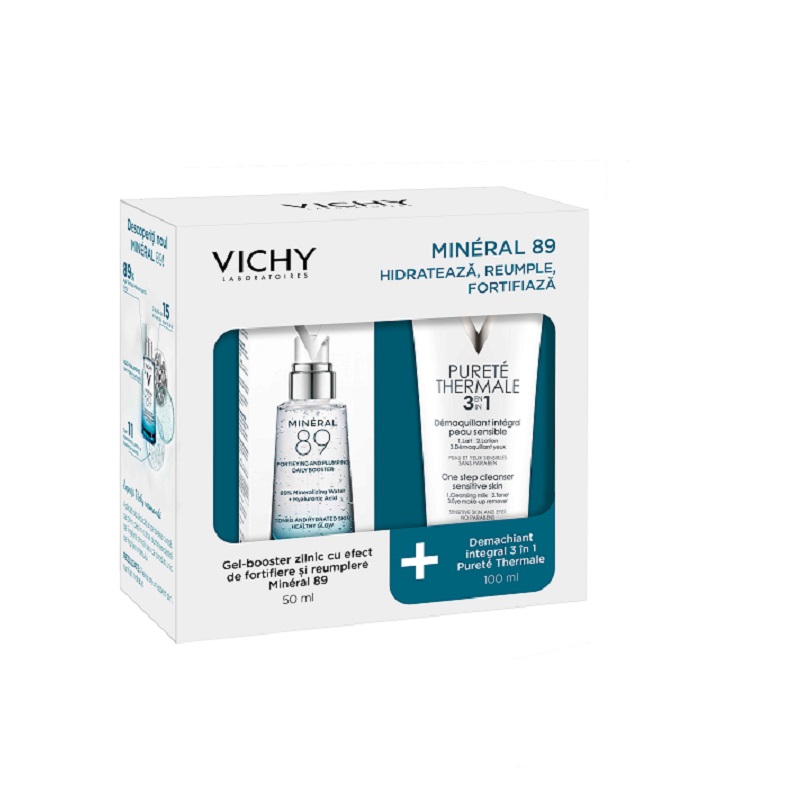 Oferta Pachet, Mineral 89 Gel-Booster zilnic cu efect de fortifiere si reumplere 50 ml + Demachiant integral 3in1Purete Thermale 100 ml, Vichy