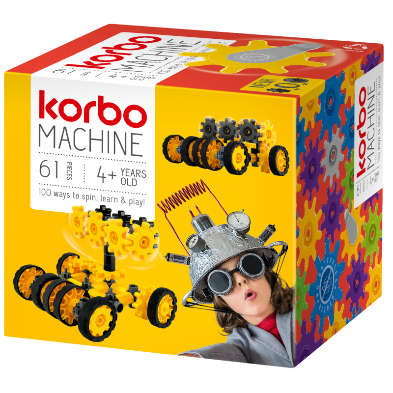 Joc educativ Machine, Gandeste, Construieste si Roteste, 61 piese, Korbo