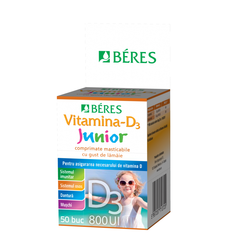 Vitamina D3 Junior 800UI, 50 comprimate masticabile, Beres