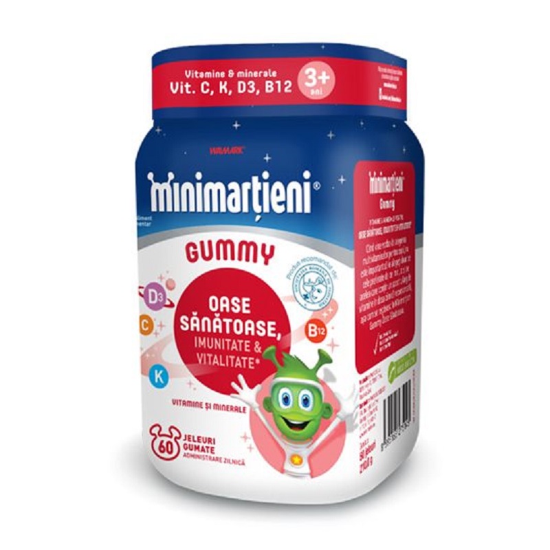 Jeleuri cu aroma de fructe  Minimartieni, Gummy Bone Active, 60 jeleuri, Walmark