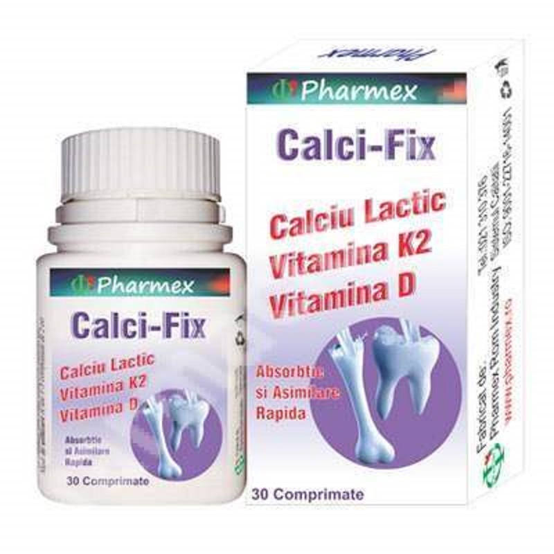 Calci-Fix Calciu Lactic, Vitamina K2 si Vitamina D, 30 comprimate, Pharmex