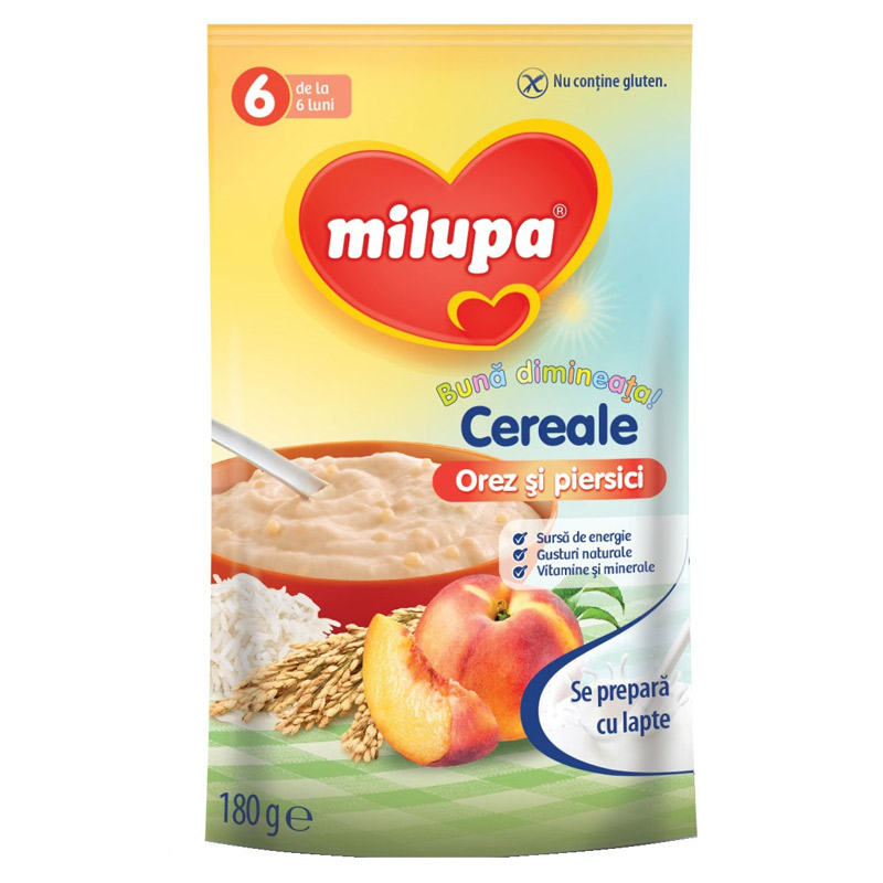 Cereale cu orez si piersici Buna Dimineata, 180g, Milupa