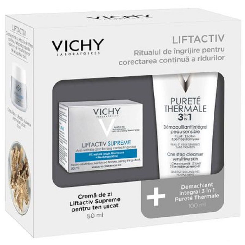 Liftactiv Supreme ten uscat 50ml + Demachiant 3in1 Purete Thermale 100ml, VRO01389, Vichy