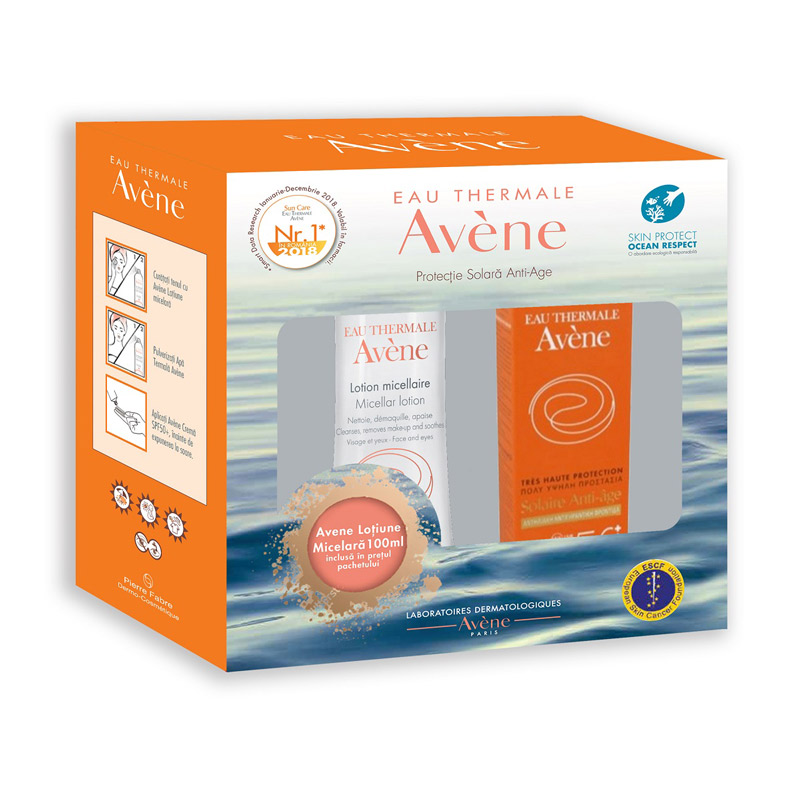 Pachet Avene Crema Anti-Age SPF 50+ 50 ml si Lotiune Micelara 100 ml