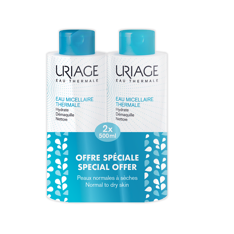 Pachet Apa Micelara Demachianta Pentru Piele Normala Uscata, 2x500 ml, Uriage
