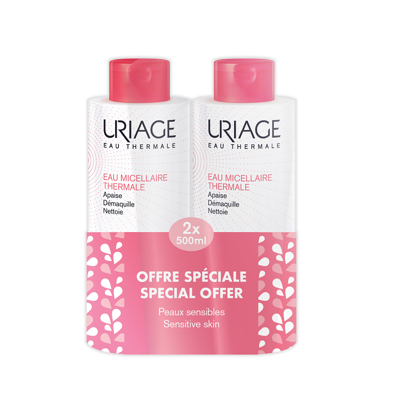 Pachet Apa Micelara Termala Pentru Ten Sensibil-Roseata, 2x500 ml, Uriage
