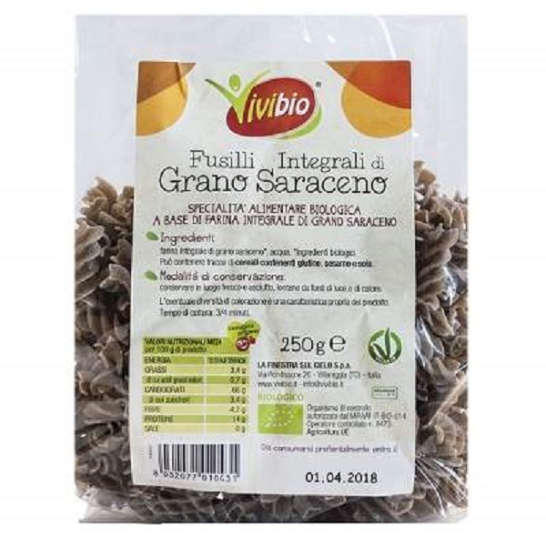 Paste Bio Fusilli integrale din Hrisca, 250 g, La Finestra Sul Cielo
