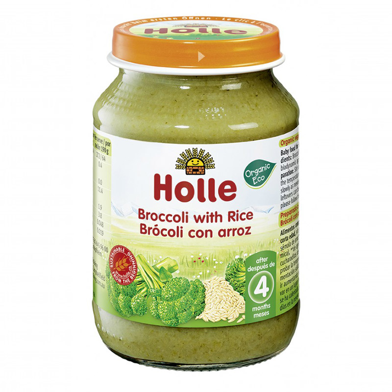 Piure Bio cu broccoli si orez integral, 190 g, Holle Baby Food