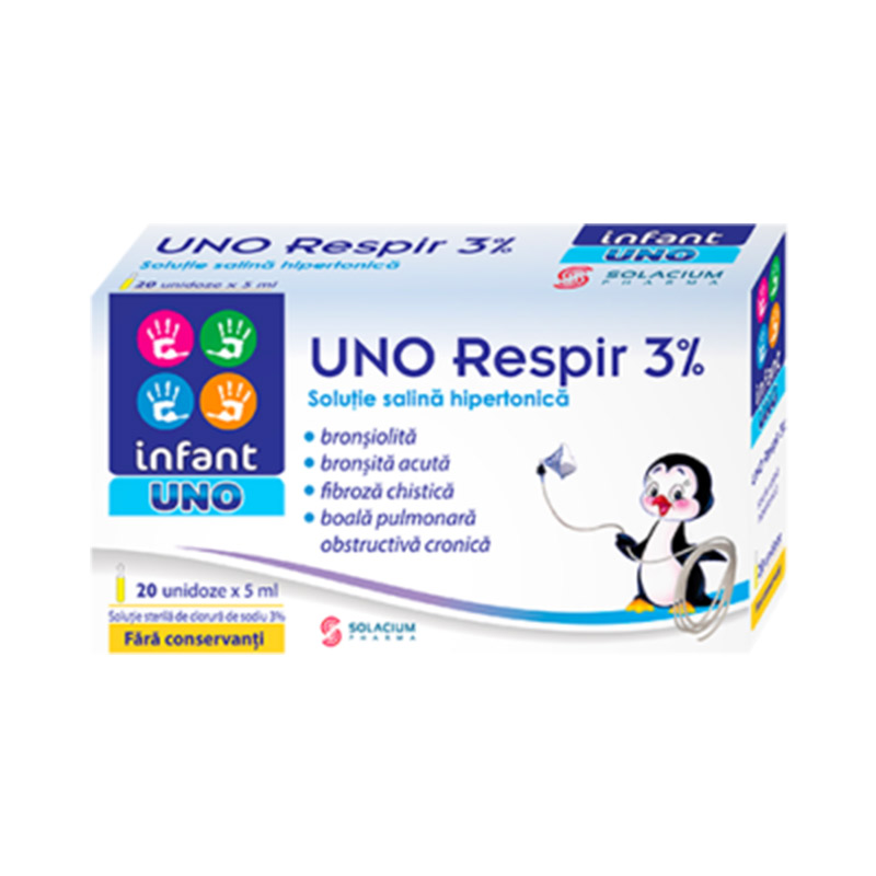 Respir Solutie sterila de clorura de sodiu 3%, 5ml x 20 doze, Infant Uno