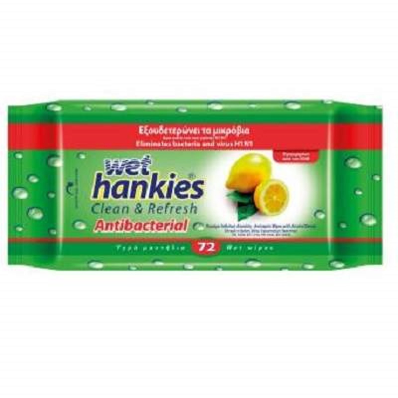 Servetele umede antibacteriene Lemon, 72 bucati, Wet Hankies	