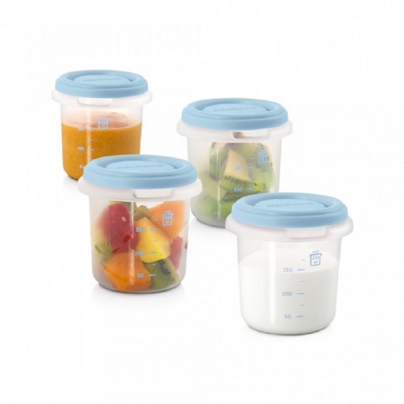 Set 4 recipiente din plastic, Azure, 250ml, Miniland
