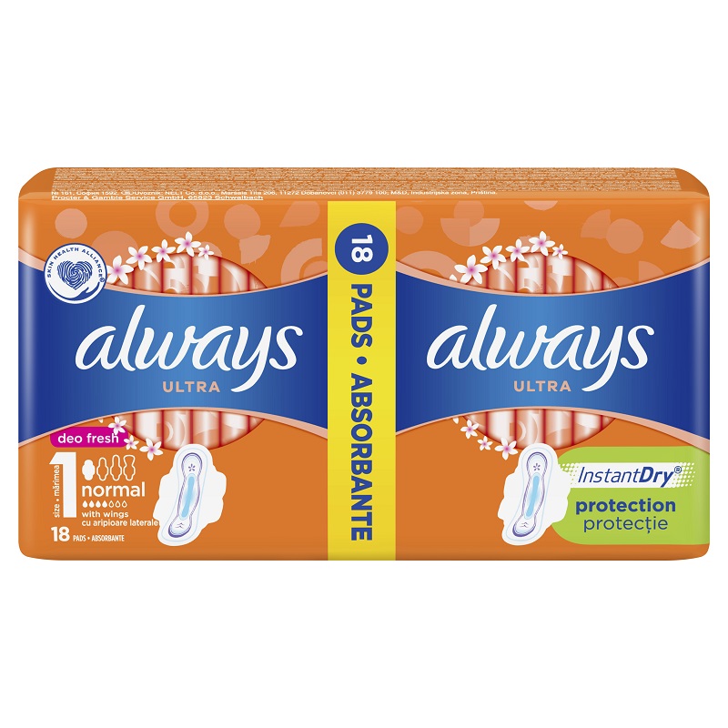 Absorbante Duo Pack Ultra Normal Fresh, 18 bucati, Always