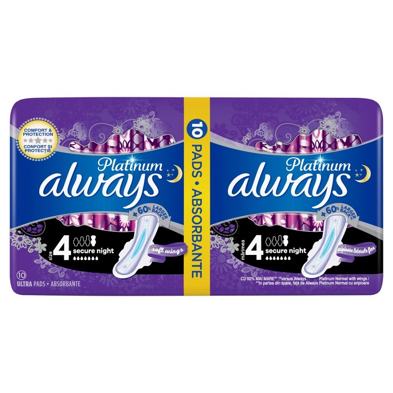 Absorbante Always Night Platinum Duo, Marimea 4, 10 buc, P&G