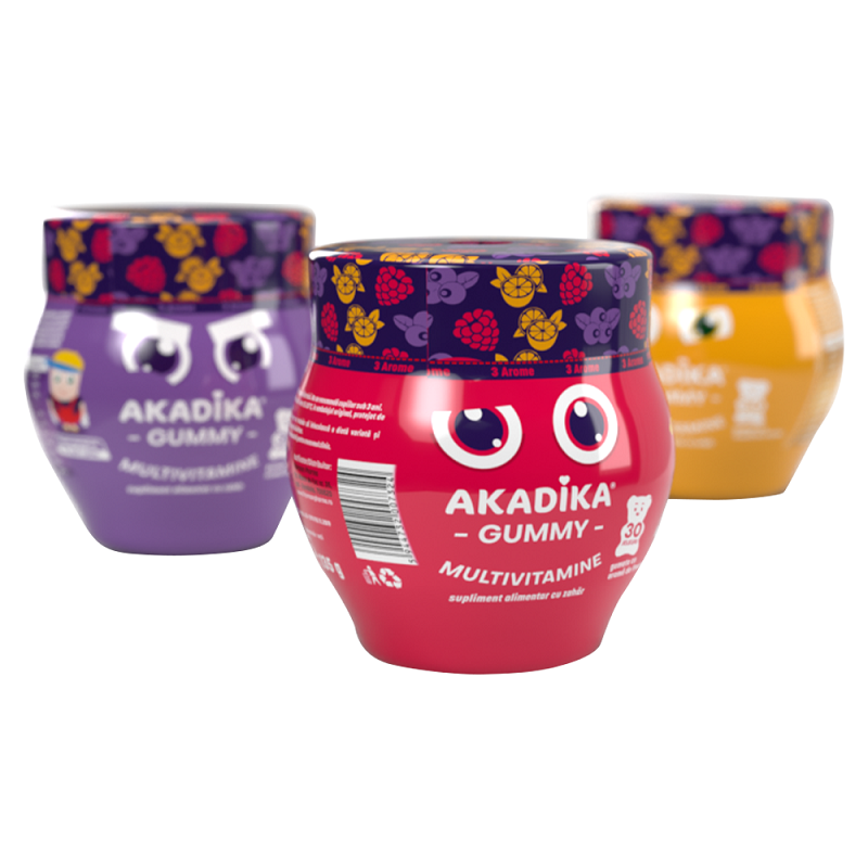 Akadika Gummy Multivitamine 3 arome, 30 bucati, Fiterman