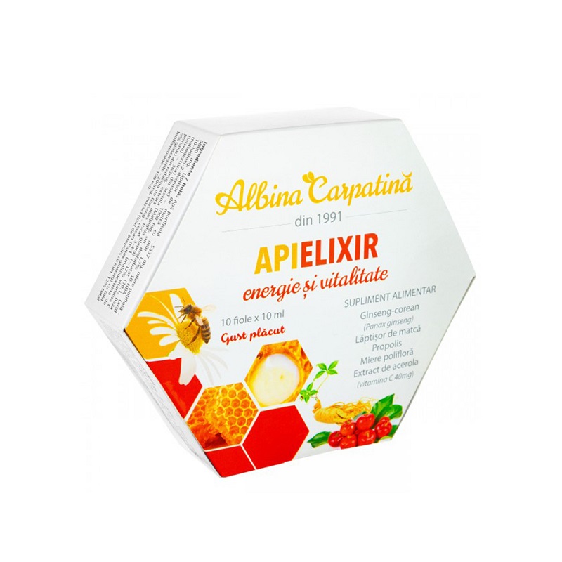 Apielixir energie si vitalitate, 10 fiole x 10 ml, Albina Carpanita