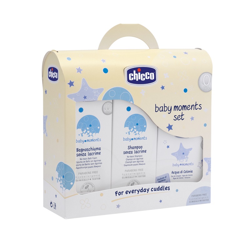 Pachet Sampon 200ml + Spuma de baie 200ml + Crema antiiritanta 100ml Baby Moments, Chicco     