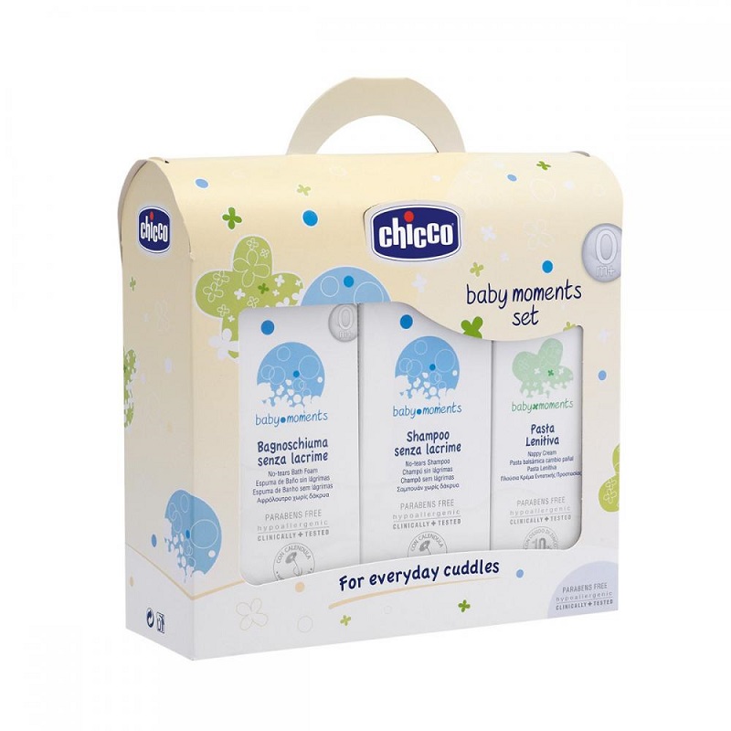 Pachet Sampon 200ml + Spuma de baie 200ml + Crema antiiritanta 100ml Baby Moments, Chicco