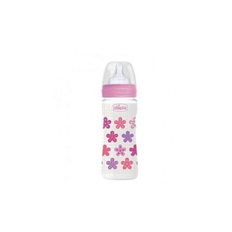 Biberon WellBeing PP cu flux, tetina silicon, 4 luni+, Girl, 330 ml, 2063510, Chicco