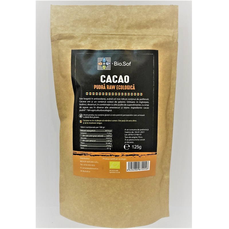 Cacao pudra, Raw Eco, 125 gr, Biosof