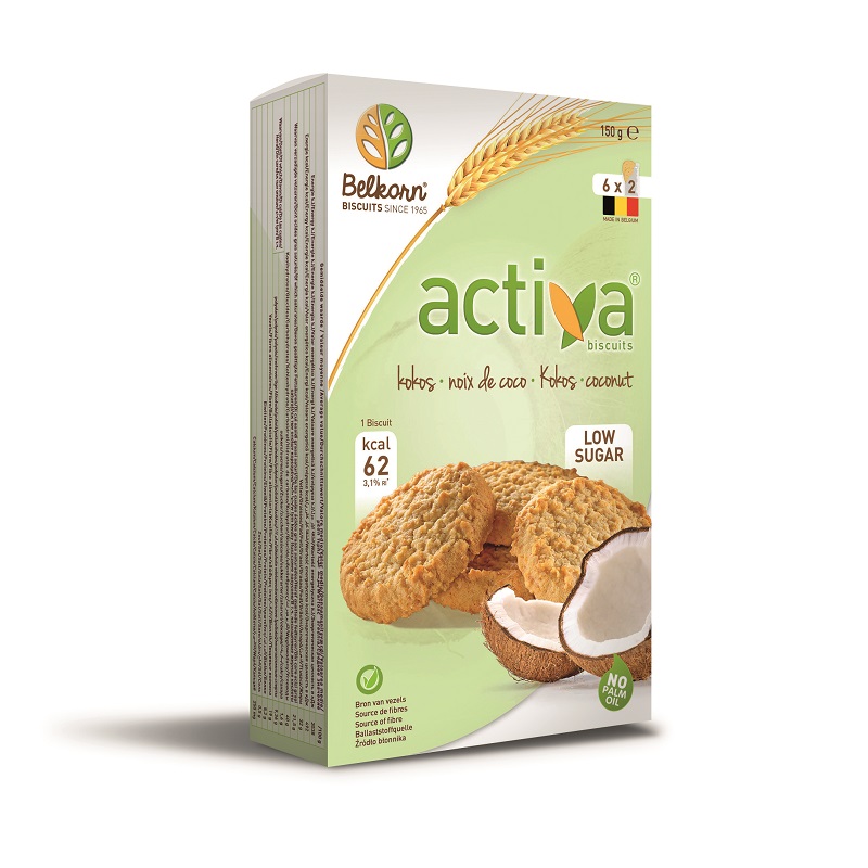 Biscuiti Activa cu cocos, fara zahar, 150 gr, Belkorn