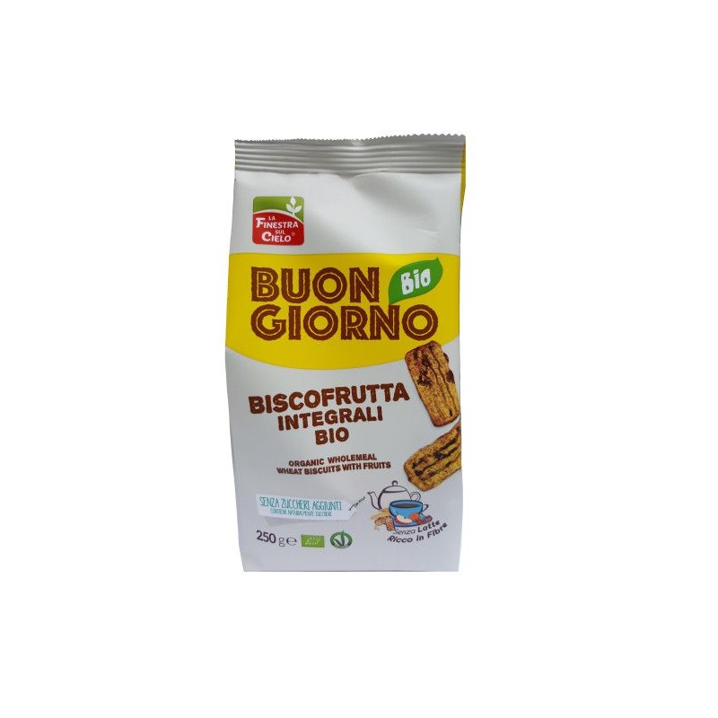 Biscuiti Bio Buongiorno din grau integral cu fructe, 250 g, Finestra Cielo