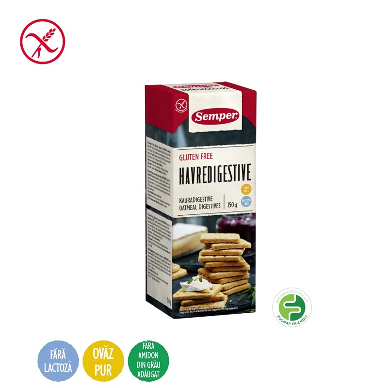 Biscuiti digestivi cu fulgi de ovaz fara gluten, 150 g, Semper