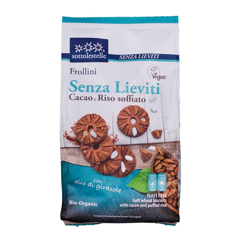 Biscuiti vegani cu cacao si orez Bio, 350 g, Sottolestelle