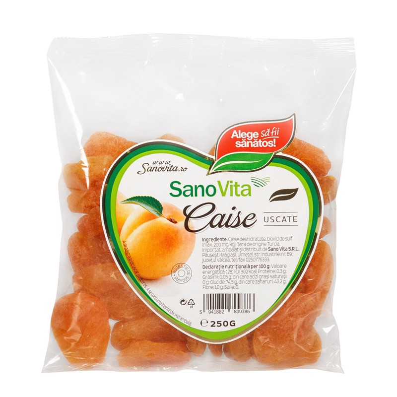 Caise deshidratate, 250 g, Sanovita