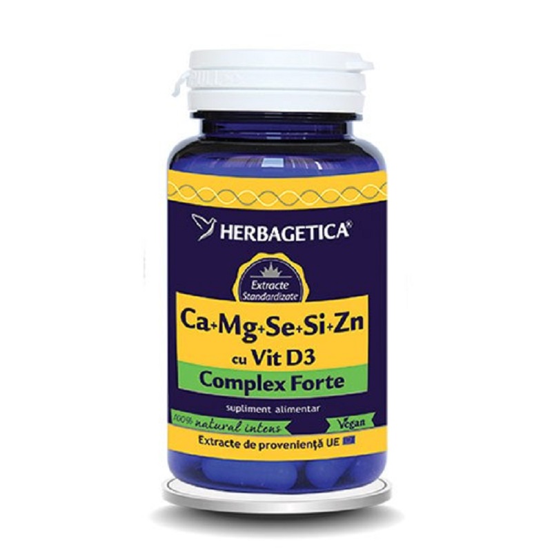 Ca+Mg+Se+Si+Zn cu Vitamina D3, 60 capsule, Herbagetica