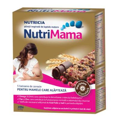 Baton de cereale cu merisoare si ciocolata Nutrimama, 5x40 g, Nutricia