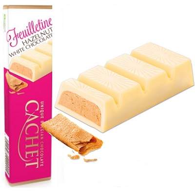 Baton de ciocolata alba, praline, alune si biscuiti, 75g, Cachet