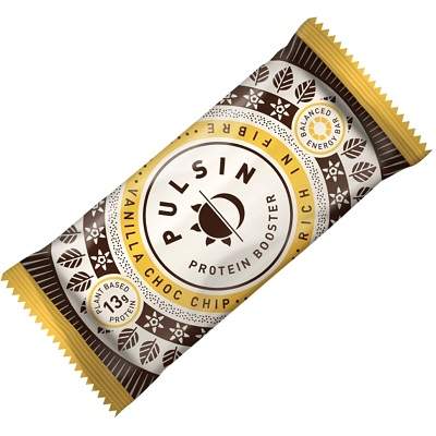 Baton proteic cu vanilie si chipsuri de ciocolata, 50 g, Pulsin