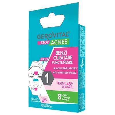 Benzi de curatare puncte negre Gerovital Stop Acnee, 8 bucati, Farmec