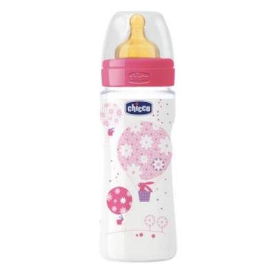 Biberon cu tetina din latex flux rapid PP WellBeing Girl, +4 luni, 330 ml, 2063410-7, Chicco